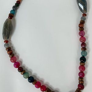 NWT Styled by Christa handmade multi-colored agate and wood necklace